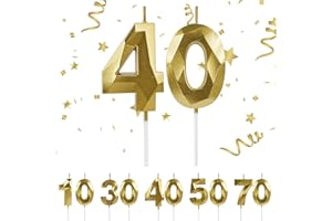 URAQT 40th Birthday Candles, Number 40 Candles, 3D Shape Gold Candle, Birthday Candle for Cake, Cake Topper Decorative for Anniversary, Wedding, Graduation Parties, Birthday Party