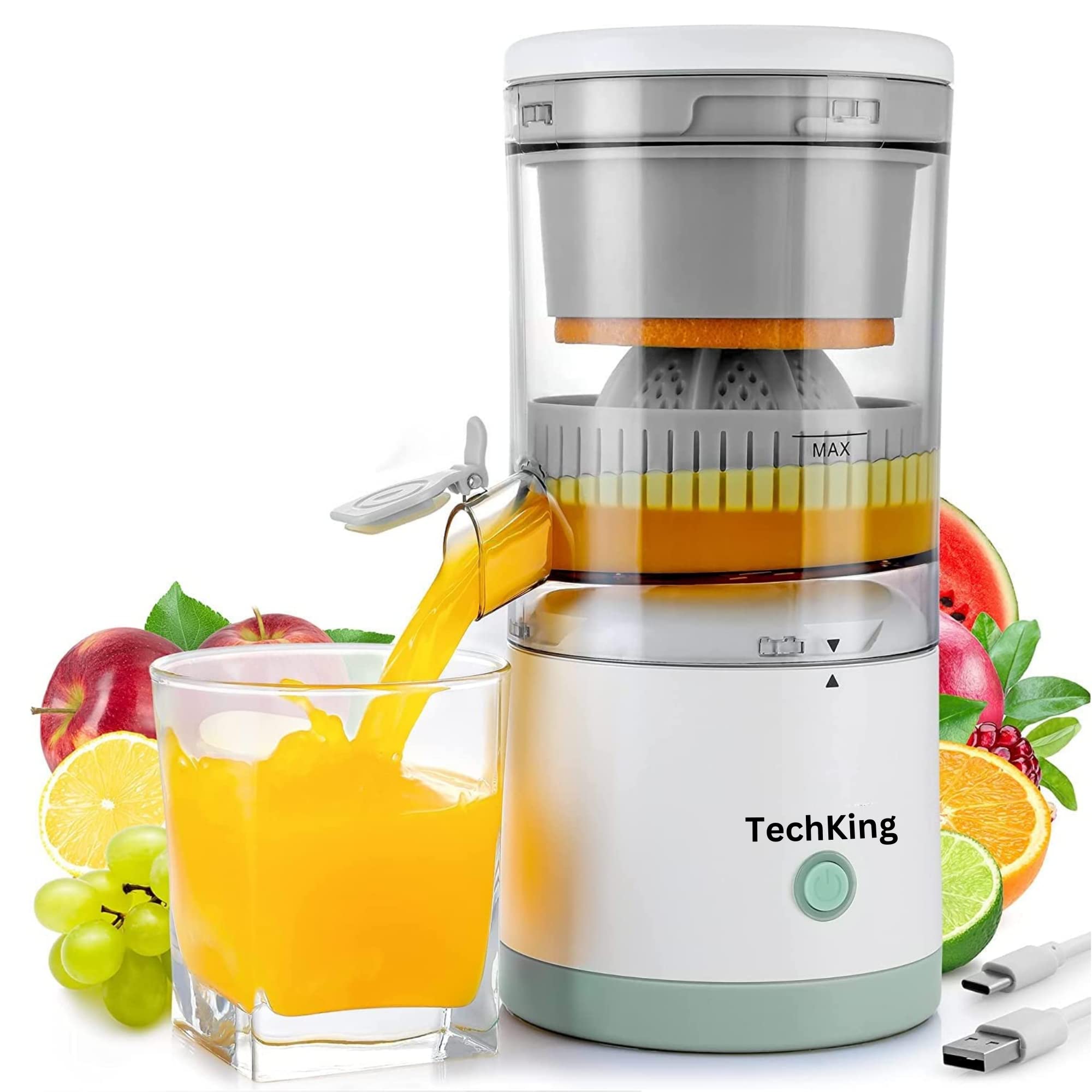 Techking (First Time Ever Deal With 15 Years Warranty) Electric Juicer Orange Squeezer Citrus Press Lemons,Portable Usb Charging Electric Juicer Wireless Fruit Juicer High Juice Yield Direct-150 Watts