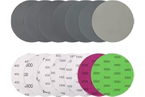 VIBRATITE 70 Stück Schleifpapier 125mm Klett, Nass und Trocken Schleifscheiben, Körnung 400 600 800 1000 1500 2000 3000, Ohne Loch Runde Schleifpapier für Auto Metall Holz