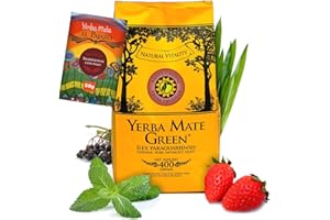Yerba Mate Green 'Fresa Frutilla' 400g | Brasilianischer Mate-Tee mit Erdbeerfrüchten, Minze, Zitronengras und Holunderfrüchten | Natürliche Zutaten | Lose grüne Mateblätter | 50g El Pajaro