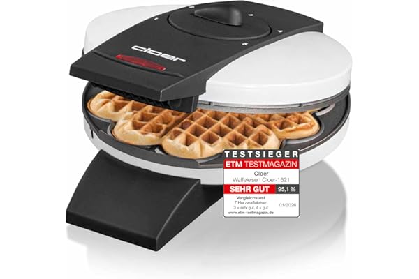 Cloer 1621 Gaufrier pour gaufres en forme de cœur, 930 W, taille de gaufre 15,5 cm, degré de brunissement infiniment variable, métal, blanc