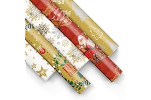 PAW DECOR COLLECTION PAW - Carta da regalo 200x70cm - 5 rotoli | Mix di 5 motivi | Elegante Carta per Incartare Regali per Natale, Regali invernali, Compleanni - Golden Christmas, Father Christmas
