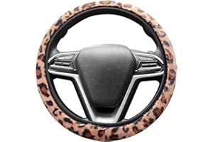 GOZINA Steering Wheel Covers – Universal 37-38cm Fit, Knitted leather with Leopard Pattern, Full Wrap Grip Protection, Easy to Install, Wheel Cover for SUV/Van/MPV/Car (Leopard)