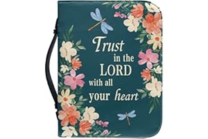 Poceacles Housse de bible de grande capacité pour femmes, filles, hommes, faites confiance au Seigneur avec tout votre cœur – Motif fleurs et libellules – Sac de bible, taille M