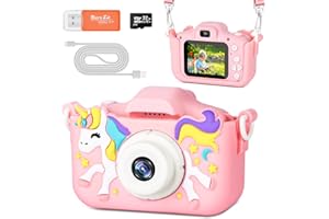 BNEHHOV Macchina Fotografica Bambini, 2.0 Pollici Schermo Fotocamera Bambini, 1080P Ricaricabile Fotocamera Digitale con Scheda 32GB, Regali Giocattolo di Natale & Compleanno per Ragazze Ragazzi
