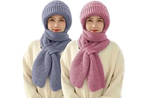 Shujin Integrated Ear Protection Windproof Cap Scarf, Knitting Thick Warm Ear Guard Hat,Winter Thickening Beanie Hat Scarf,2 in 1 Hat Scarf Set for Women