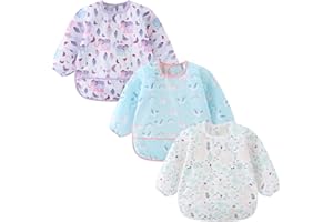 ElecMotive 3 Pack Long Sleeve Baby Bibs, Waterproof Sleeved Bib, Toddler Soft Bib for 6-30 Months
