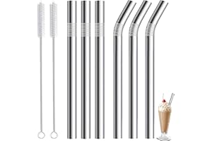 YNR 8 Pièces Paille Bubble Tea Inox, Pailles Métalliques Réutilisables, Pailles en Acier Inoxydable, avec 2 Brosses de Nettoyage, 10mm Large Paille pour Bubble Bille pour Smoothie, Bubble Tea