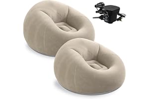 OJMHD 2 Pcs Inflatable Bean Bag Chairs for Camping, Adults’s Blow up Chair, Foldable Lazy Sofa Couch with Electric Air Pump for Reading Living Room Bedroom Gaming Outdoors, Mocha
