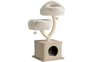 Fudajo Kratzbaum Zweigdesign mit Katzenhaus 95 cm, Designer Katzenkratzbaum mit Plüsch und Sisal, Katzenbaum mit Katzenhöhle, Kletterbaum für Katzen
