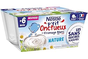 Nestlé Bébé P'tit Onctueux Laitage Nature sans sucres ajoutés - dès 6 mois - 4 x 90g