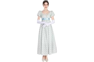 FCCAM Abito da donna Regency Jane Austen lungo Vintage Abito da ballo vittoriano, con guanti, stile impero