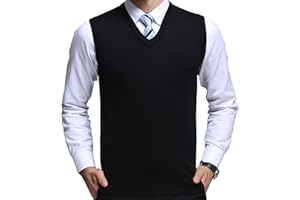 FULIER Mens V-Neck Sleeveless Vest Classic Business Gentleman Knitwear Knitted Waistcoat Sweater Cardigans Tank Tops