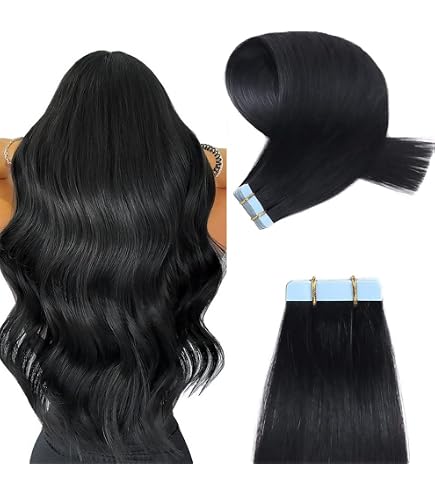Hair2heart Tape Extensions Echthaar – 20 Strähnen, 2,5 G, 40 Cm, Gewellt, Schwarz