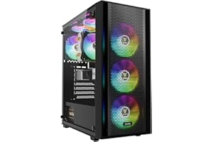 GAMDIAS PC Gaming Gehäuse, ATX Mid Tower Computer Case, Vorinstallierte 4 x 120mm FRGB-Lüfter, Airflow Mesh Front, Gehärtetes Glas-Seitenfenster