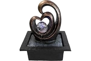 ‎NATIV Lemodo Zimmerbrunnen LED mit rotierender Glaskugel, Indoor Brunnen Feng Shui Tischbrunnen, leiser Wasserbrunnen Deko Herzform, Wohnzimmer Büro Meditation entspannend Raumbrunnen 21,5x19x26,5 cm