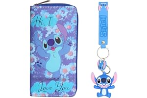 shengo Cartoon Purse Stitch Wallets for Kids Adult, Women's Wallet Stitch Coin Purse Gift, Anime Wallet Long Purse Leather Purse with Zipper, Stitch Gifts for Girls Women Boy