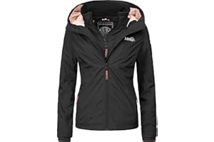 MARIKOO leicht gefütterte Damen Übergangsjacke kurz Outdoor-Jacke mit kuscheligem Fleece-Innenfutter und großer Kapuze Erdbeere XS-XXL