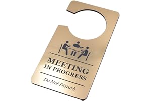 Origin Designed Meeting in Progress Sign for Door Do Not Disturb Door Hanger Sign Corporate Business Gold Metallic Acrylic