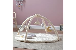 MiniDream Baby Play Mat, Activity Playmat for Baby Floor Play with Six Detachable Toys, Tummy Time Pillow & Baby Safe Mirror, Baby Sensory Tool Padded with Organic Cotton for Infants and Newborn