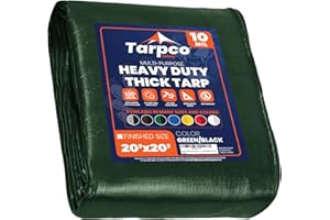 Tarpco Safety telo impermeabile esterno(190 g/m²|20′ X 20′ | 6.1m X 6.1m,Verde/Nero)10 Mil protective tarpaulin | tent cover | Telo con occhielli resistente ai raggi, UV, antistrappo.