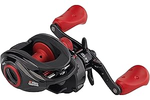 Abu Garcia Max X Moulinet de pêche à Profil Bas – Moulinet Rouge et Noir pour pêche aux carnassiers, brochets, perches et sandres