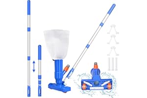 S-Union Aspirateur de Piscine,Kit d'entretien pour Piscine,avec Aspiration, Sac à Feuilles,Écumoire et Manche Télescopique de 40 '',Idéal pour Piscines,Bassins,Fontaine