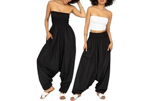 likemary Combinaison Convertible en Pantalon Fluide en Coton pour Femmes - Ensemble 2 en 1 - Taille unique Sarouel Combo Harem avec Poches Idéal pour les Vacances