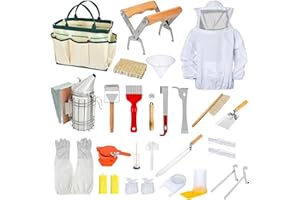 OUGPIU beekeeper kit D'apiculture complet 30PCS Outil de ruche bee d’apiculture avec fumoir d’abeilles,Costume Apicole avec Chaperon Anti Guêpes,Grattoir de Ruche