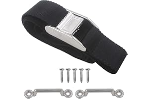 YYST 54" Battery Tie Down Strap Kit Battery Hold Down Strap with stainless steel 316 Buckle, 2 Stainless steel 316 Eye Strap Mounts, 4 SS Screws