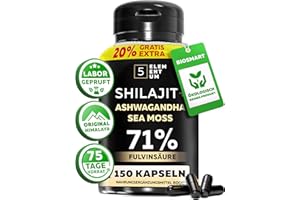 ‎5 ELEMENTUM Shilajit Kapseln Hochdosiert mit Himalaya Ashwagandha & Sea Moss – 150 Premium Kapseln mit 71% Fulvinsäure, Eurofins Zertifiziert, 2 Kapseln täglich für Natürliche Energie, Stressabbau & Vitalität