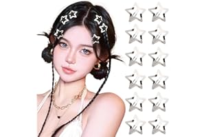 BOFUNX 12Pcs Silver Star Hair Clips, 3cm Metal Star Hair Clips Non-Slip Snap Hair Barrettes Y2K Rave Hair Accessories for Women Girls (Bright Silver)