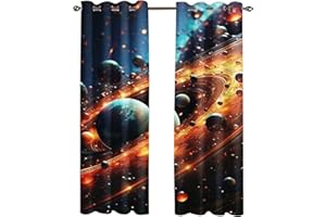 KARPIX Universum Planet Verdunkelungsvorhänge Weltraum Sternenklar vorhänge Mit Ösen Blickdicht Gardine Für Kinder Und Jugendliche, 2 Paneele (1,183x160cm(2x91x160cm))