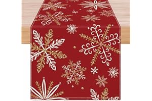 ViaElayu Camino de Mesa Navidad Rojo Decoracion Centro Navidad Gris Oro Copo de Nieve Moderno Camino de Mesa Navideño Lavable Estilo Campesino Decoración de Comedor Cocina y Postres 40 x 140 cm