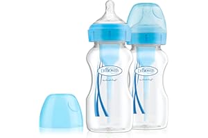 Dr. Brown's Options+ Anti-Colic Baby Bottle, Wide Neck, 270ml, 2 Pack, Blue