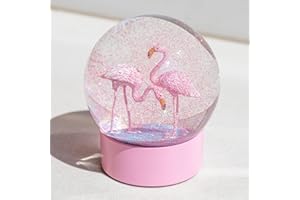 Mingfuxin Snow Globe, Pink Flamingos Snow Globe for Kids, Glitter Glass Snowglobes for Women Girls, Sow Globes Home Office Table Decor Birthday Gift, 100MM Pink Flamingos Christmas Snow Globe