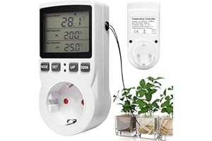 BYZESTY Thermostat Steckdose Temperaturregler Temperaturschalter Steckdosenthermostat: 230 V Thermostat Steckdose Mit Fühler, Heating Cooling Temperature Switch for Aquariums, Greenhouses, Cooling, Heating