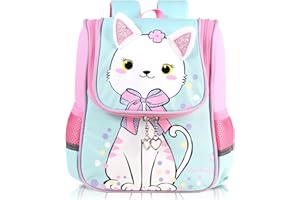 PROTAURI Plecak dziecięcy – plecak szkolny dla chłopców i dziewcząt, plecak dla uczniów, zwierząt, do przedszkola, do codziennego użytku, 3-7 lat, Zielony kot, Jeden rozmiar