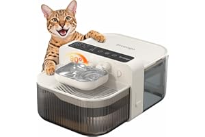 Invengo Fuente para Gatos Sin Cable y Sin Filtro - Batería 3000mAh 180 Días, Separación del Agua Limpia y del Agua Usada, Cuenco de Acero Inoxidable, Bebedero Gatos Sin Cable, 3,5L, Blanco Hueso