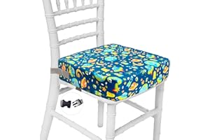 Taeku Asiento Elevador, Desmontable Sillas Gruesas Cojín Elevador Niños con Hebillas Seguridad Doble Correas para Mesa de Comedor (Planeta Azul)