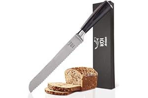 KOI ARTISAN Bread Knife - 8 Inch Razor Sharp Edge - High Carbon Stainless Steel Japanese Kinves - Serrated Knife for Cutting Homemade, Cakes, Pastry & Crusty Bread