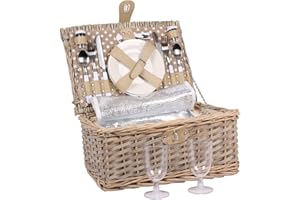 SELLTEX 2 Person Wicker Picnic Basket Picnic Case Set Cutlery, Wine Glasses, Plates