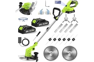 VOERJIA Cordless Strimmer Lightweight 750W with LCD Battery Display, Grass Trimmer and Brush Cutter with 2 x 2.0Ah Battery an
