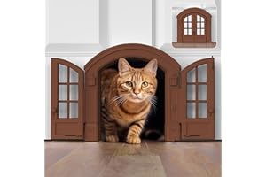 Purrfect Portal French Cat Door - Stylish No-Flap Cat Door Interior Door for Average-Sized Cats Up to 20 lbs, Easy DIY Setup, Secured Installation in Minutes, No Training Needed, 7.13 x 8.32”