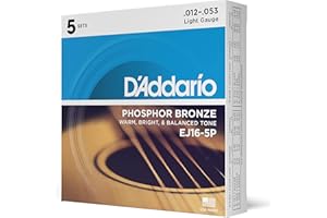 D'Addario Cuerdas Guitarra Acustica - Cuerdas de Guitarra - Cuerdas de Guitarra Acustica - EJ16-5P - Extra Ligero, 12-53 - 5-Paquete, 5-Pack, Light, 12-53