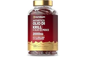 HORBÄACH Olio di Krill Puro Antartico 2000mg con Astaxantina e Fosfolipidi | 120 Perle per 2 Mesi | Acidi Grassi Omega 3 con 340 mg di EPA e DHA | Integratore Olio di Pesce | di Horbaach