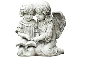 Garden Mile Alabaster White Stone Winged Angel Garden Ornaments Outdoor Cherub Statues with Book - Outdoor Fairy Large Garden Statues Angel Fairy Figures for Patio, Lawn, Garden Ornaments Decor