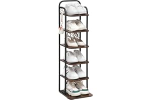 ‎HZUANERI Hzuaneri Vertikales Schuhregal, 6-stöckige Schuhregale, Holz-Schuh-Organizer für Schrank, Eingang, Schuhturm für kleine Räume, freistehend, verstellbar, rustikal braun und schwarz SR04201B