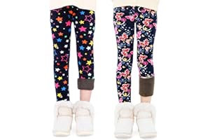 FILOWA Leggings Térmicos para Niña 2-Pack Forro Polar Pantalones Infantiles Estampado Largos Calentitos Mallas Cálido Stretch Legging Otoño Invierno Alta Elásticos Malla para Adolescentes 4-11 Anos