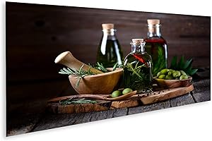 islandburner Bild auf Leinwand Oliven Öl Und Flaschen Oliven Kräuter Vor Dunkelem Hintergrund Bilder Wandbilder Poster